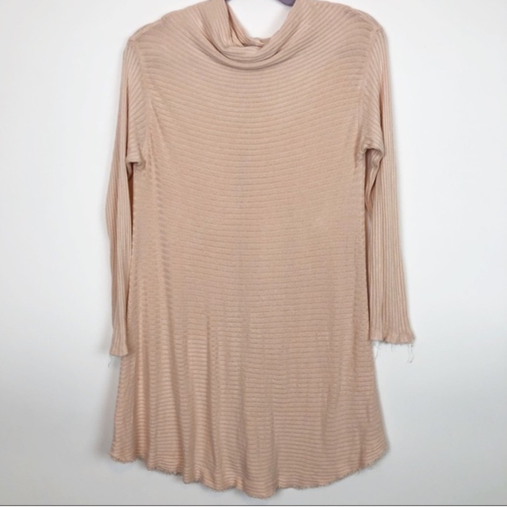 Free People Pink Ribbed Raw Hem Tunic Sweater